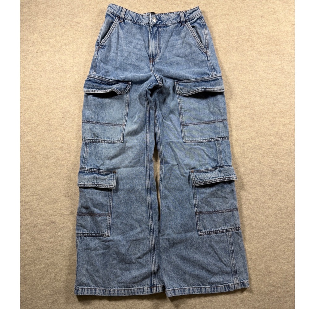Baggy Cargocore High Waisted Wide Leg Cargo Jeans Medium Wash Alt Grunge